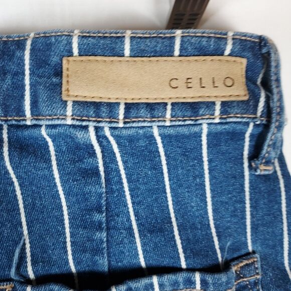 Cello Pinstripe Flare Jeans Women’s 7 Blue Denim Boho Y2K Raw Hem Stretch - Picture 5 of 11